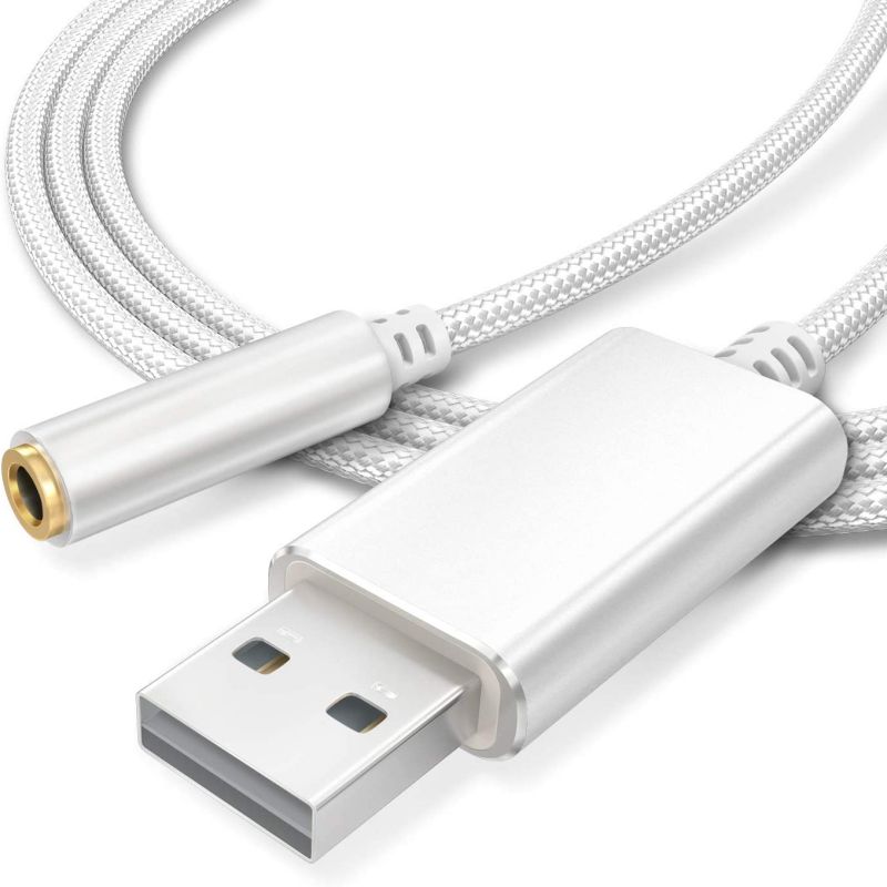 CUUWE USB to 3.5mm Jack Audio Adapter, USB to Aux Cable with TRRS 4-Pole Mic-Supported USB to Headphone AUX Adapter Built-in Chip External Sound Card for PC PS4 PS5 and More [7.69 inch]