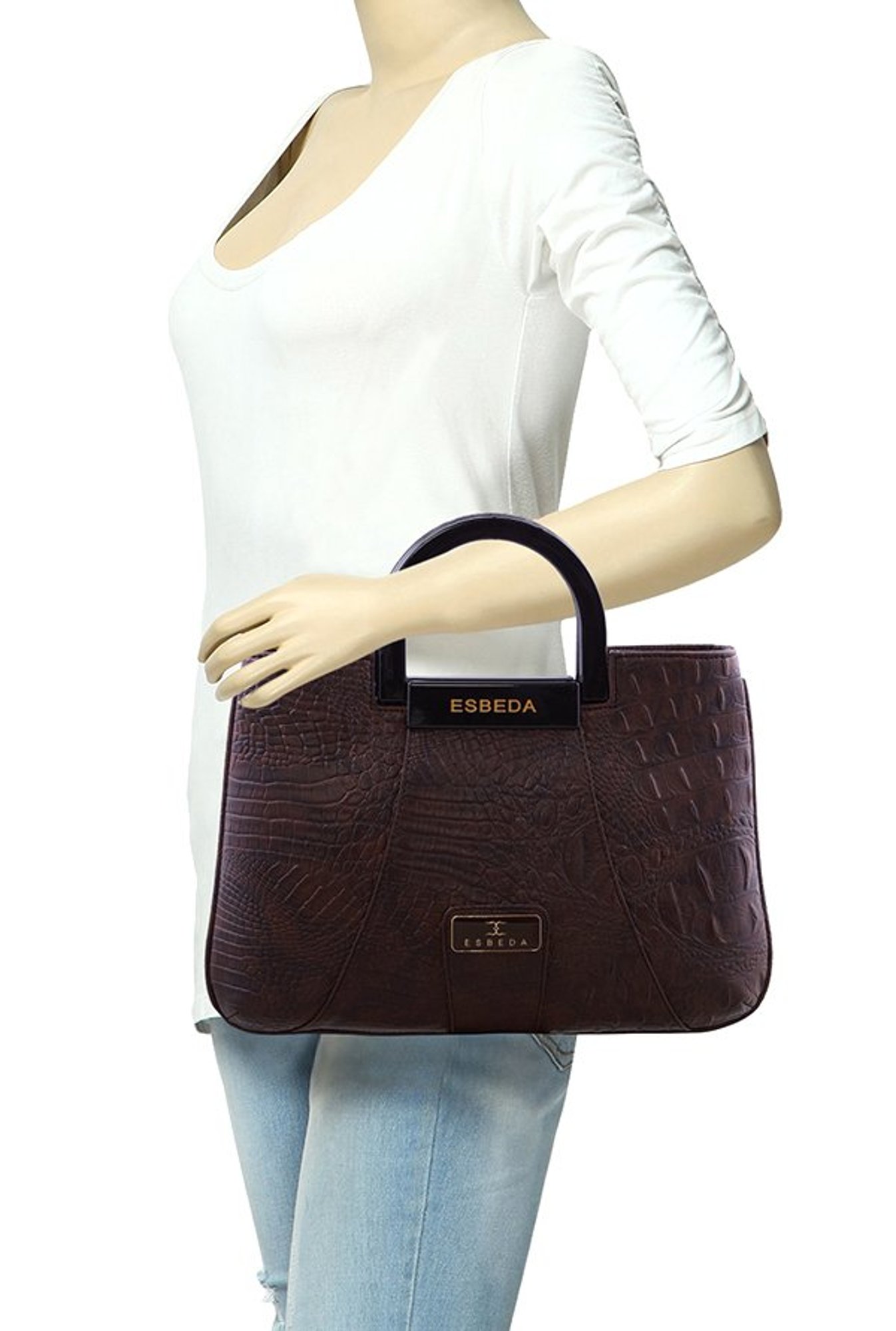 Esbeda Dark Brown Textured Handbag