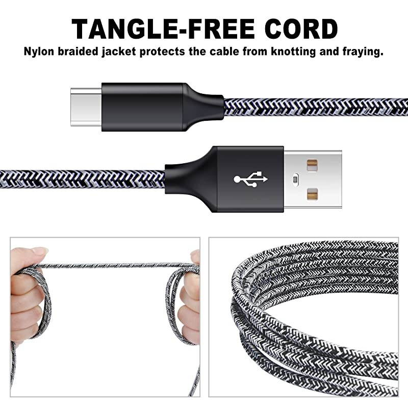 Type C Charger Compatible with Samsung S10 S9 S8 Note 10 9 8 A50 A20 A10E, LG G8 G7 ThinQ, Google Pixel 4 3a 3 2 XL, Dual USB Car Charger+Wall Charger Block+2Pack 6FT USB C Fast Charging Cables