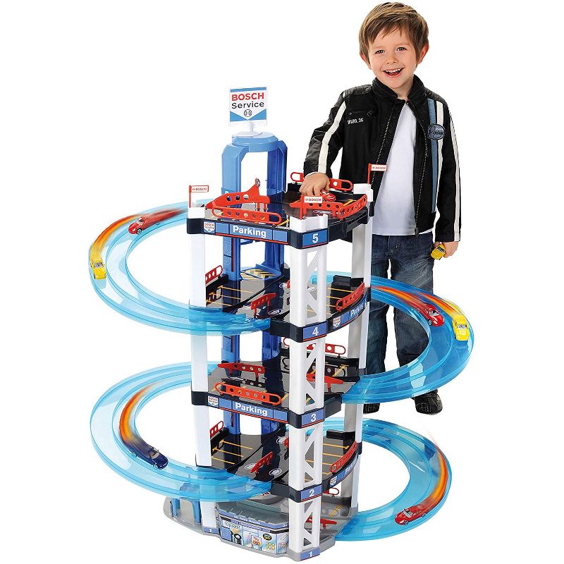Theo Klein Bosch Interactive Toy Car Park 5 Level Full Service Racing Parking Garage Play Set with 2 Cars Included for Kids Ages 3 Years Old and Up