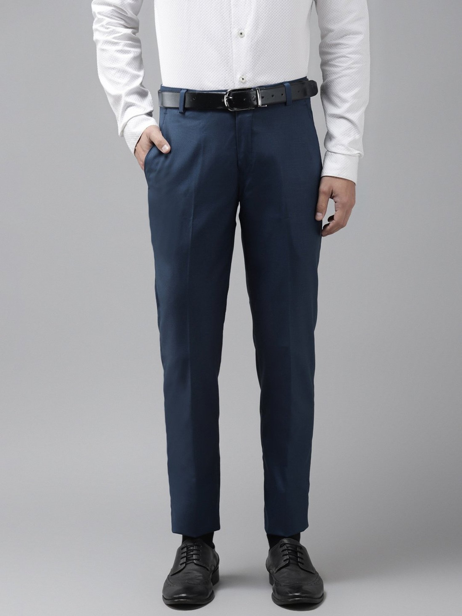 Hangup Plus Blue Regular Fit Flat Front Trousers