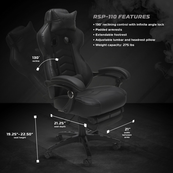 RESPAWN 110 Racing Style Gaming Chair, Reclining Ergonomic Leather Chair with Footrest, in White (RSP-110-WHT)