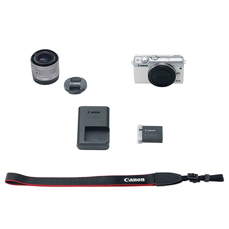 EOS M100 Mirrorless Digital Camera (White) + EF-M 15-45mm f/3.5-6.3 is STM Lens (Graphite) + 32GB Memory Card + 49mm UV Filter + Quality Tripod + Memory Card Holder (24 Slots) + Cleaning Cloth