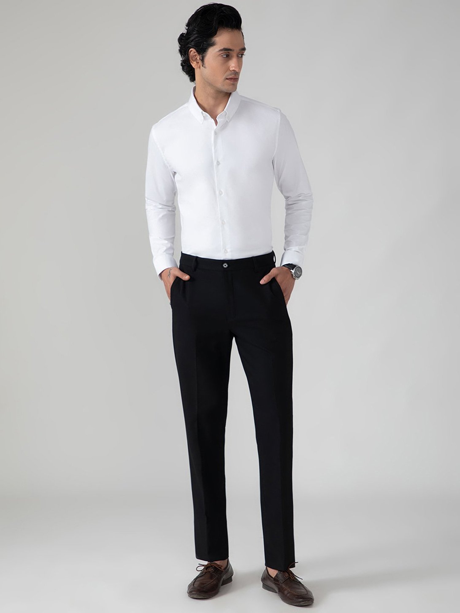 SUBTRACT White Slim Fit Self Design Shirt