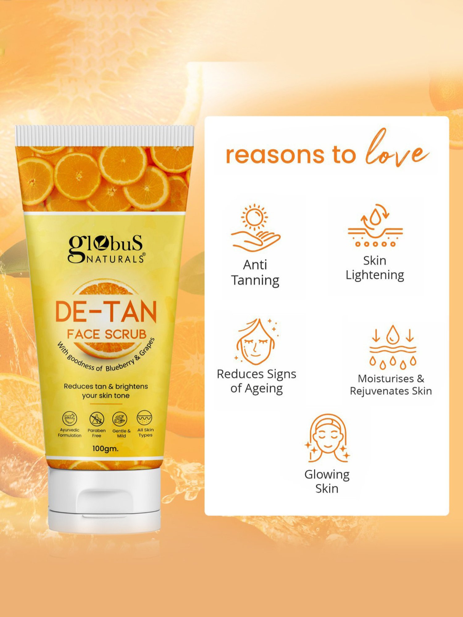 Globus Naturals De-Tan Face Scrub - 100 gm