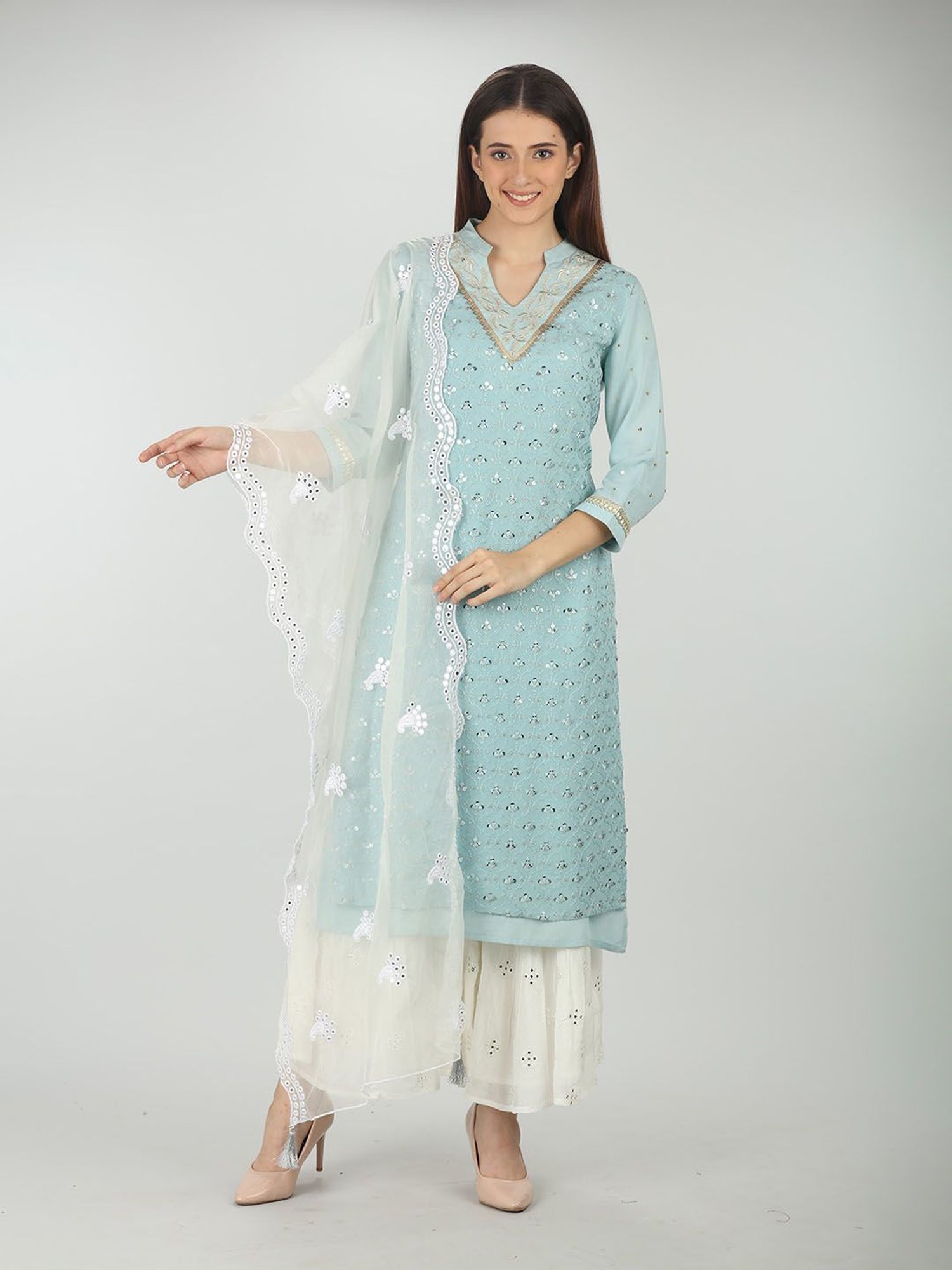 Mustard White Printed Dupatta