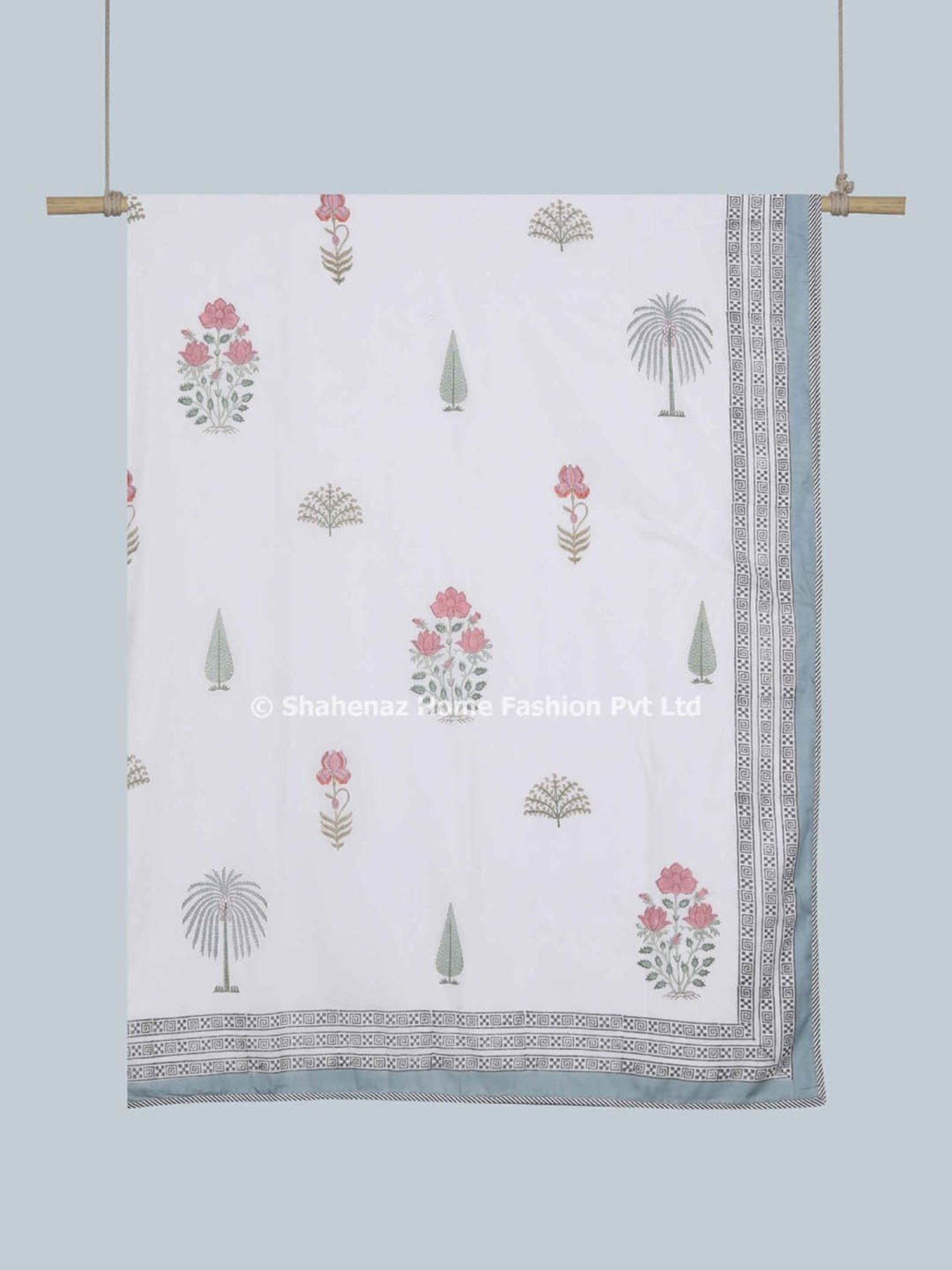 Haus & Kinder Cambric Floral Green & Yellow Cotton Single Reversible Dohar