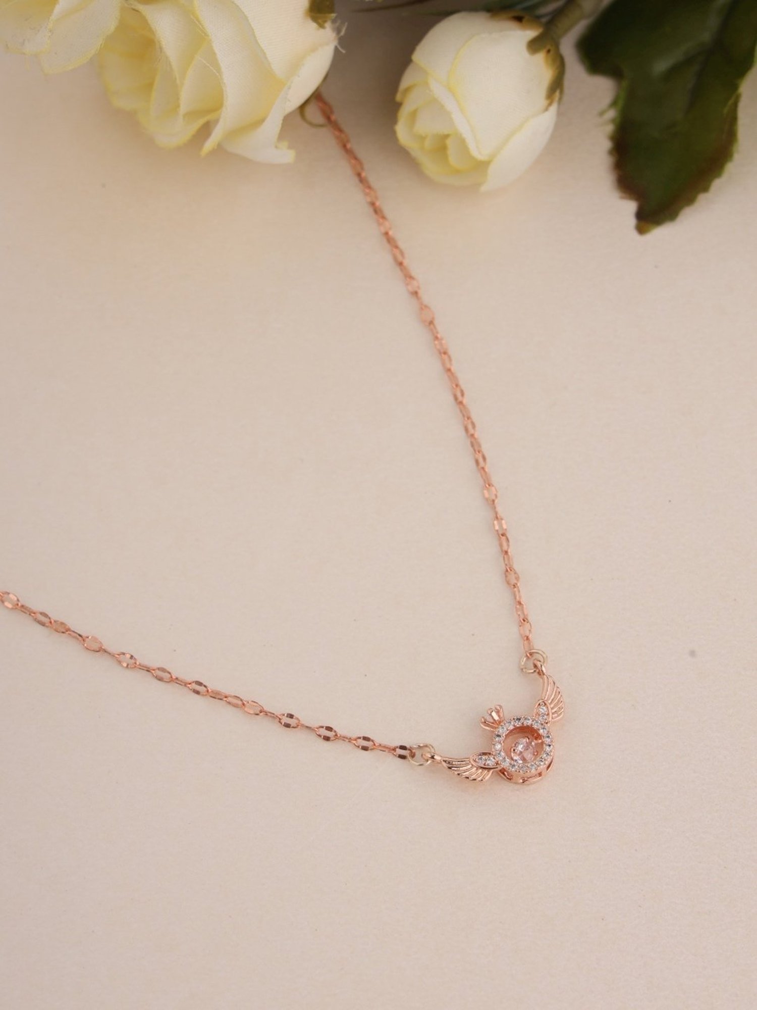 Prita by Priyaasi Ring Wings Studded Rose Gold-Plated Link Necklace