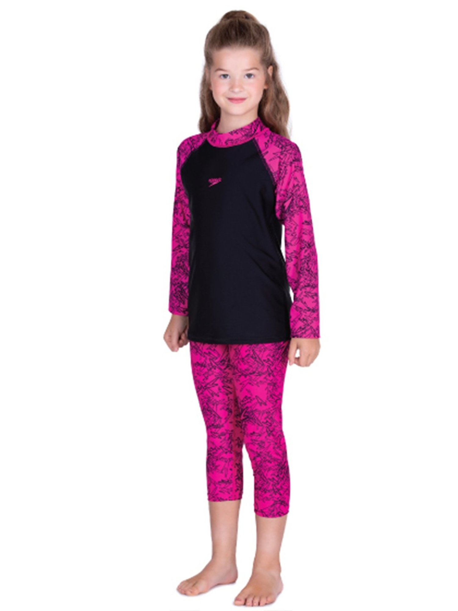 Speedo Kids Pink & Black Printed Swim Capri