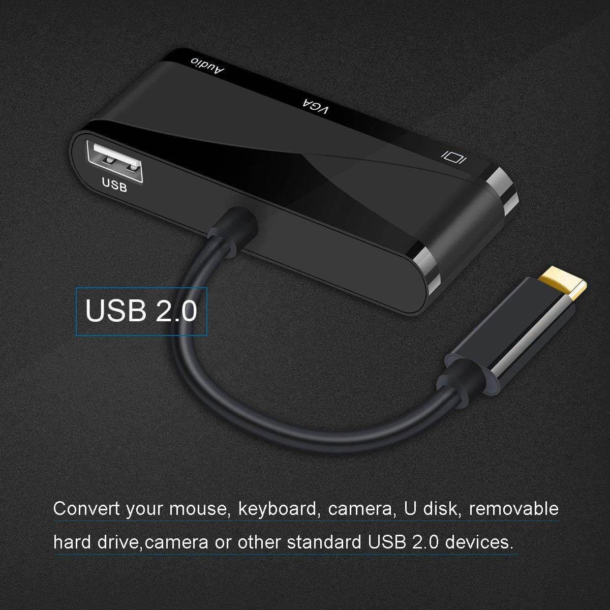 Jansicotek USB C to HDMI/VGA/USB/Audio Adapter, 4 in 1 USB 3.1 Type-C Hub VGA/HDMI/Audio/USB Video Adapter 4K UHD, Support HDMI&VGA, Male to Female Multi-Display Video Converter