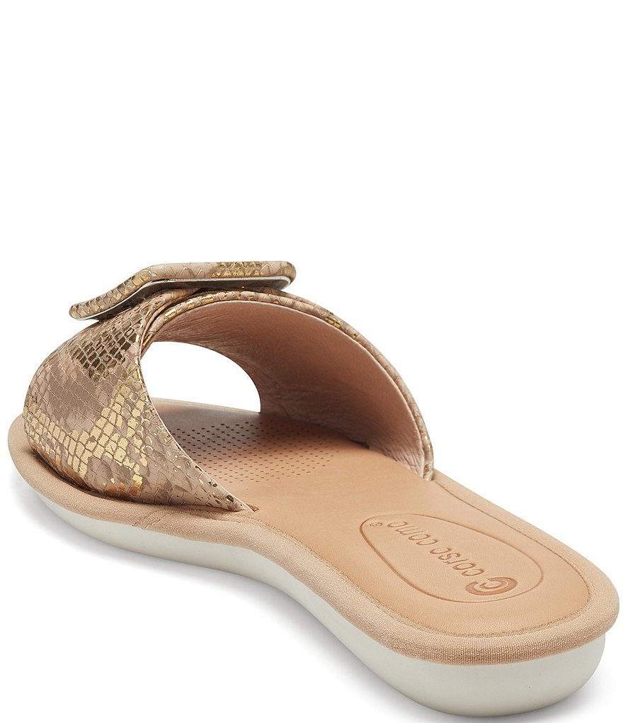 CC Corso Como Bahlia Metallic Snake Leather Buckle Slide Sandals