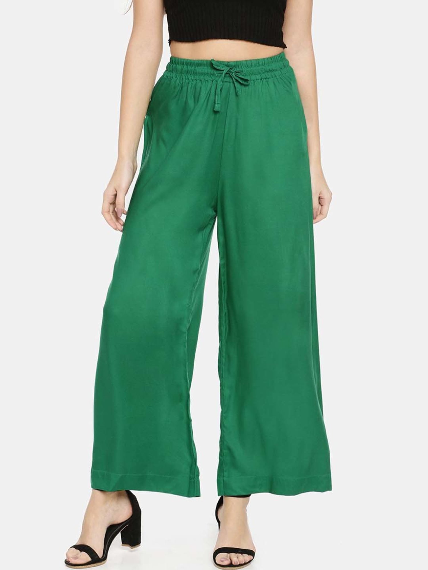 TWIN BIRDS Green & Purple Mid Rise Palazzos - Pack Of 2