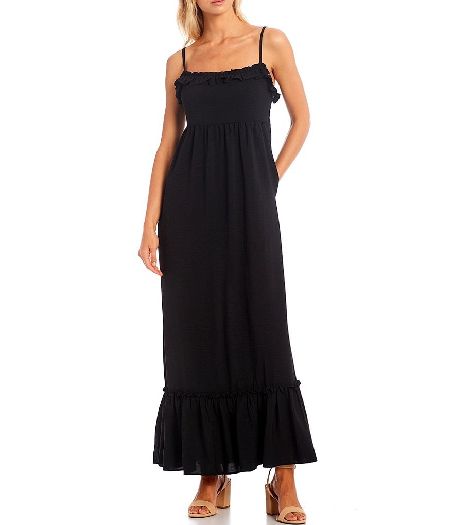 Laundry by Shelli Segal Ruffled Tiered Sleeveless Square Neck Maxi Dress