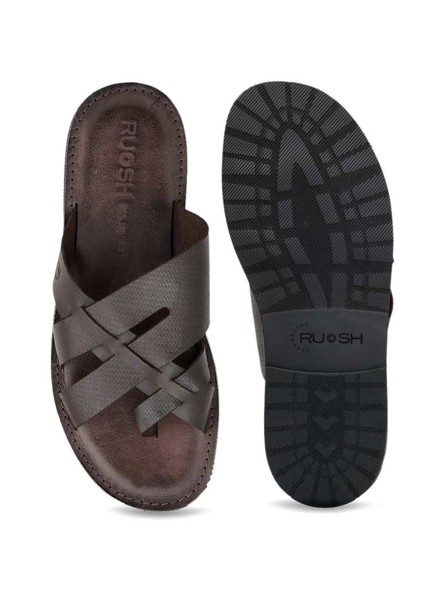 Ruosh Men's Pisa Brown Cross Strap Sandals