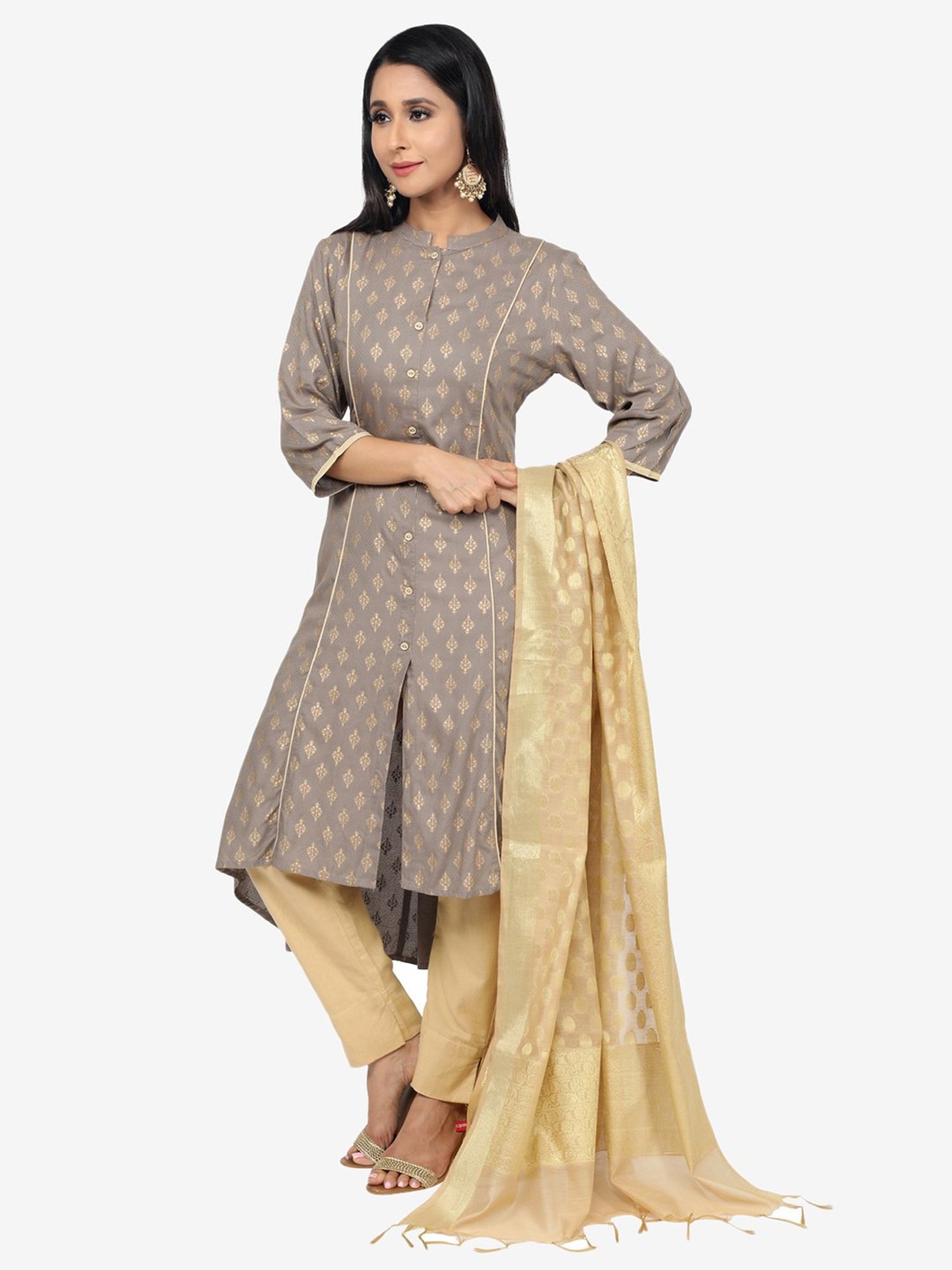 Paislei Grey Printed Kurta