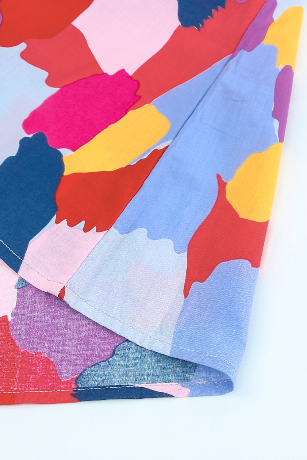 One World Apparel Jacquard Square Neck Short Sleeve Ivory Multi Floral Print Top