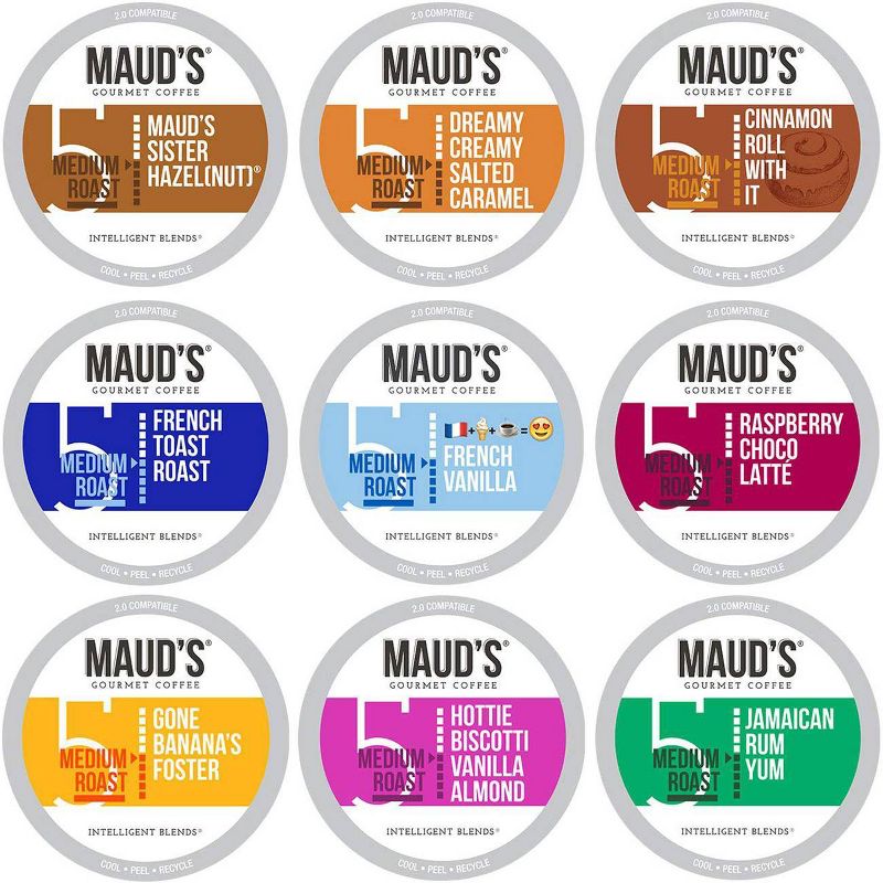 Maud's Flavored Coffee Variety Pack Single Serve Flavored Coffee Pods - 100% Arabica Coffee California Roasted Medium Roast - Keurig K-Cup - 40ct