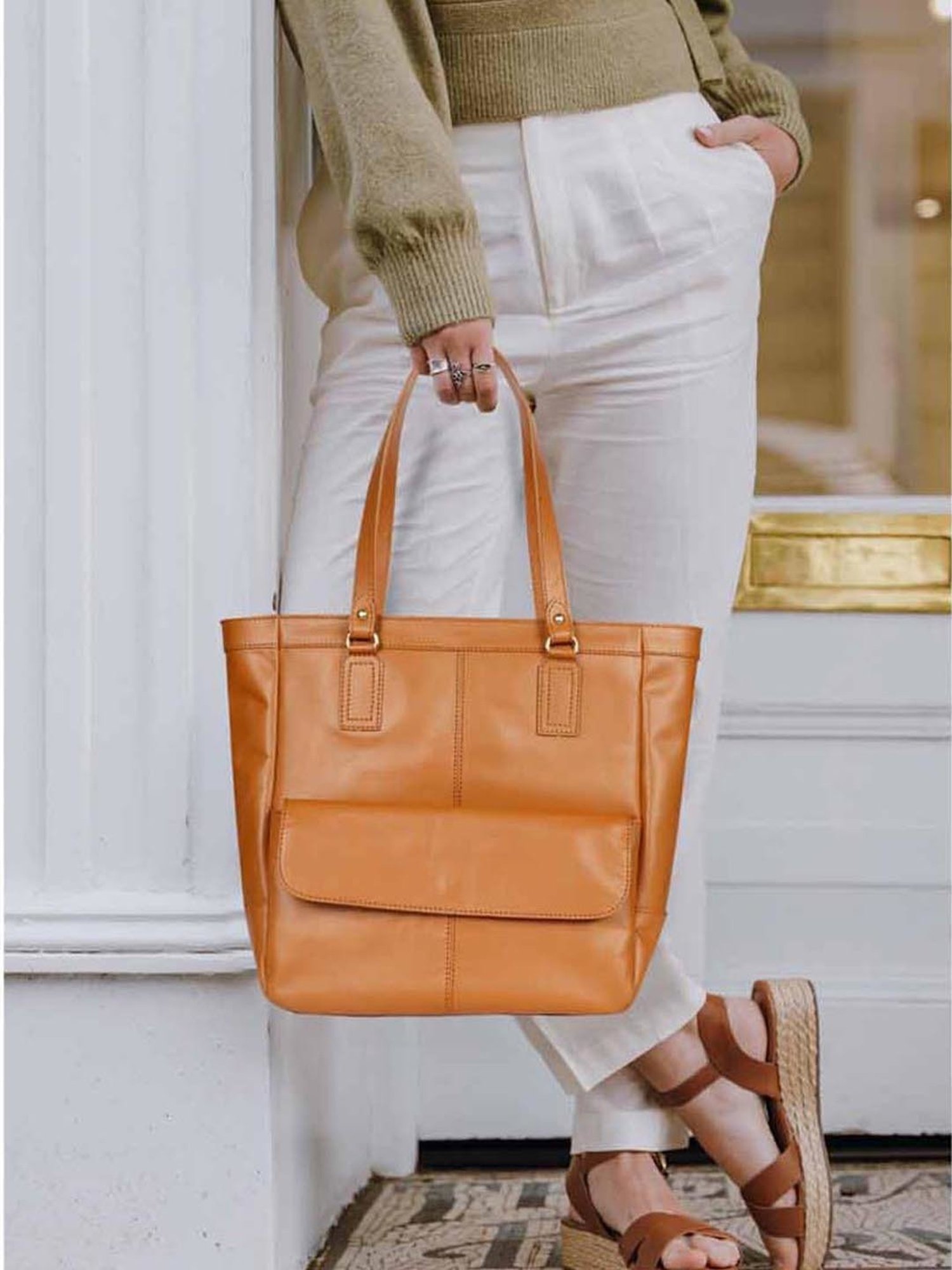 Saint G Tan Solid Medium Shoulder Handbag