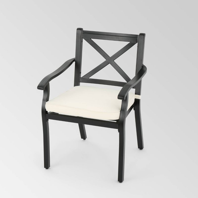 Navan 7pc Aluminum Dining Set - Black/Ivory - Christopher Knight Home