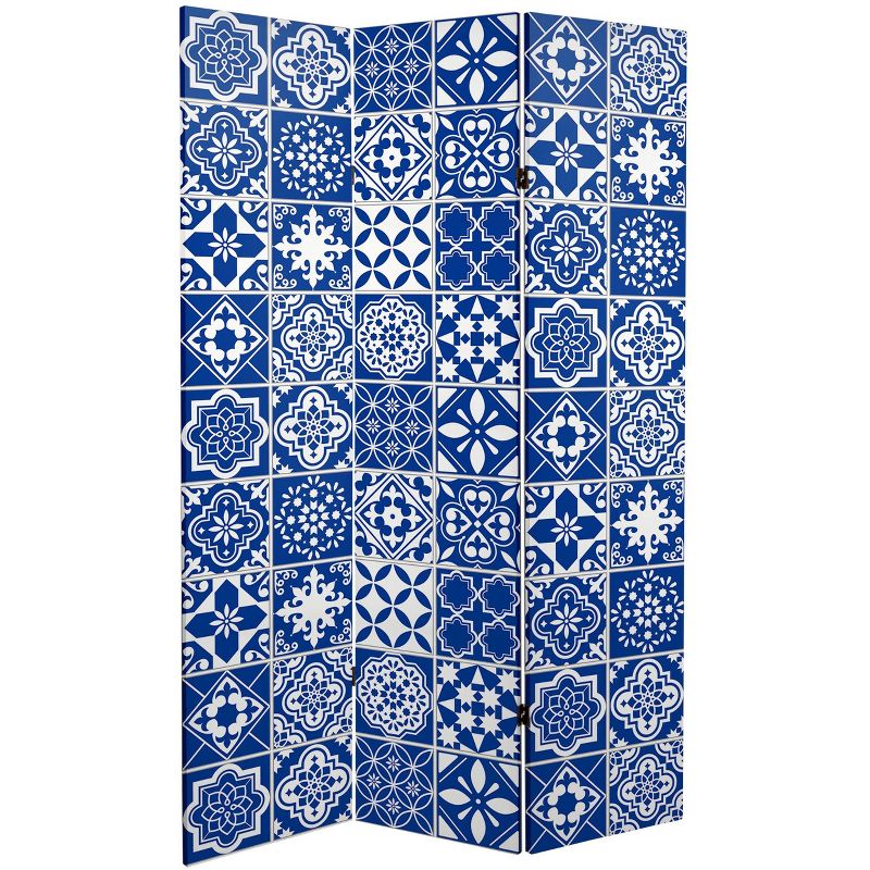6" Double Sided Tile Canvas Room Divider Blue - Oriental Furniture