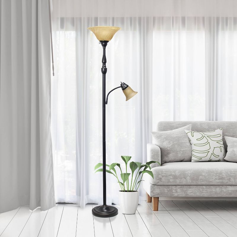 2 Light Restoration Mother Daughter Floor Lamp with Amber Marble Glass Shade Brown - Elegant Designs