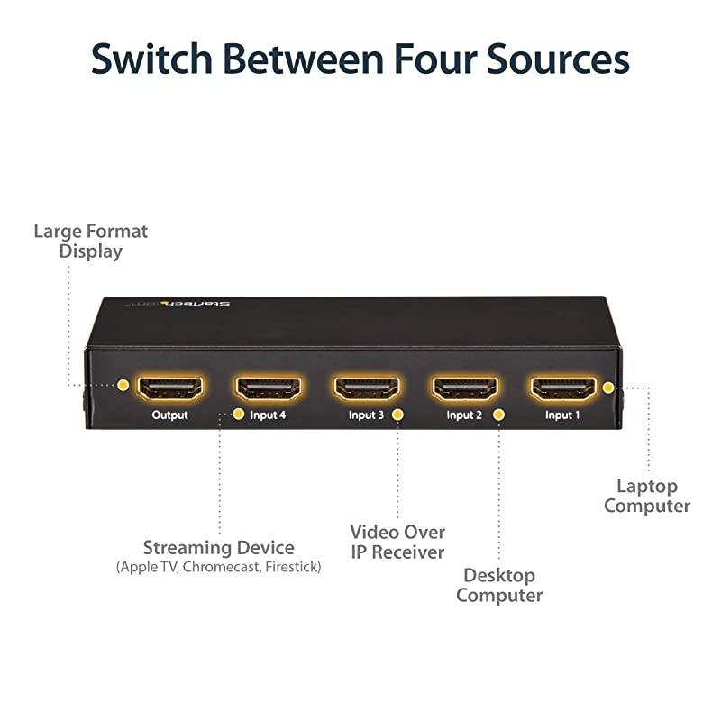 com HDMI 20 Switch 4 Port 4K 60Hz HDMI Automatic Video Switch Box Multi Port Hub w 1 In 4 Out Functionality VS421HD20