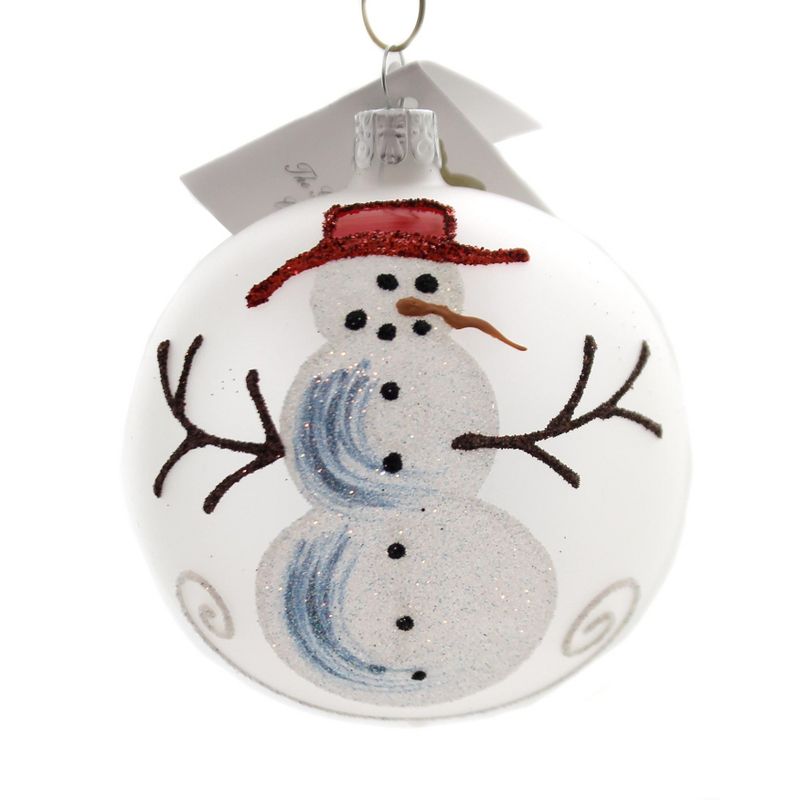 Golden Bell Collection 3.25" Frosted Ball With Snowman Ornament Carrot Nose  -  Tree Ornaments