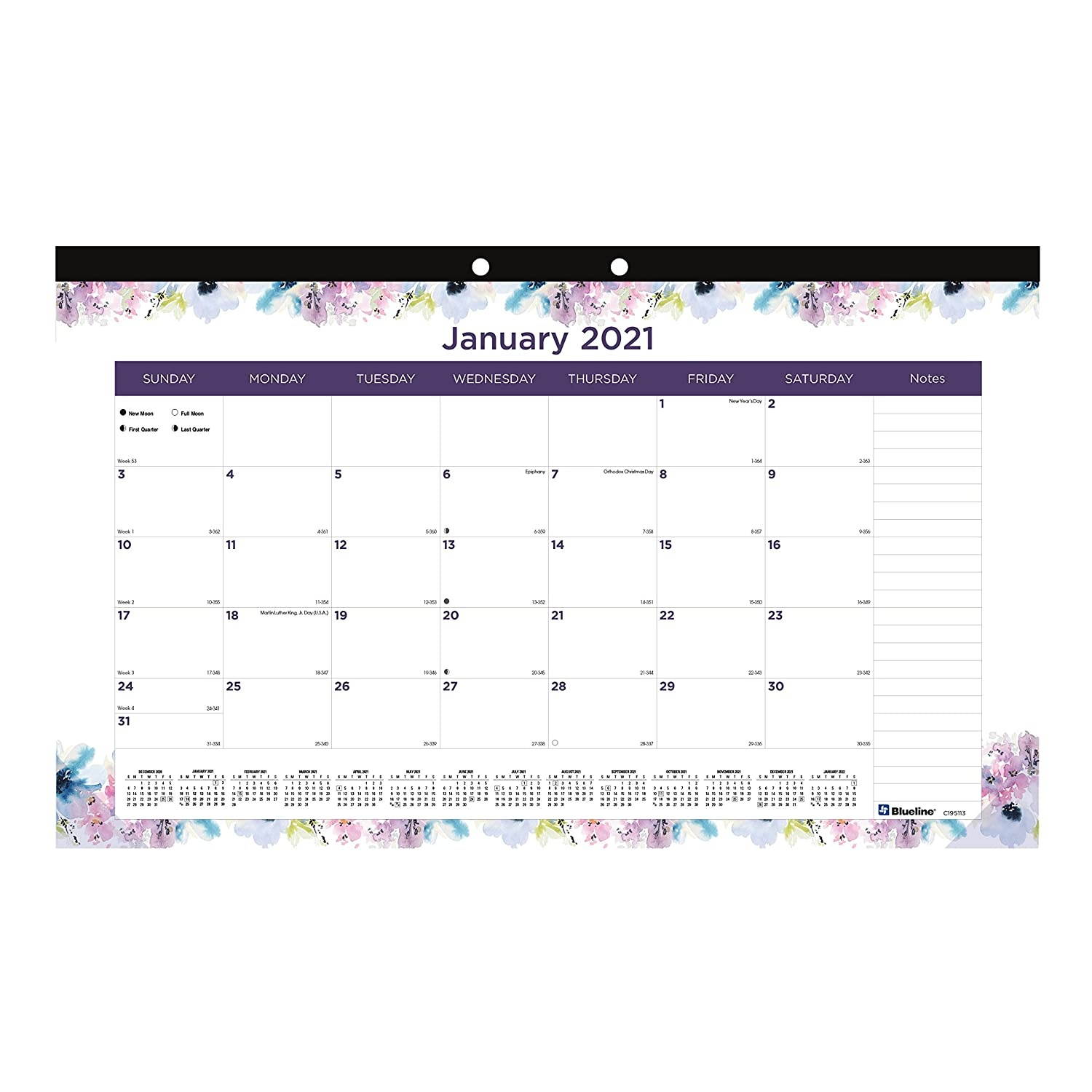 Blueline 2021 Monthly Colorful Desk Pad, 17.75 x 10.875 inches, Passion Design (C195113-21)