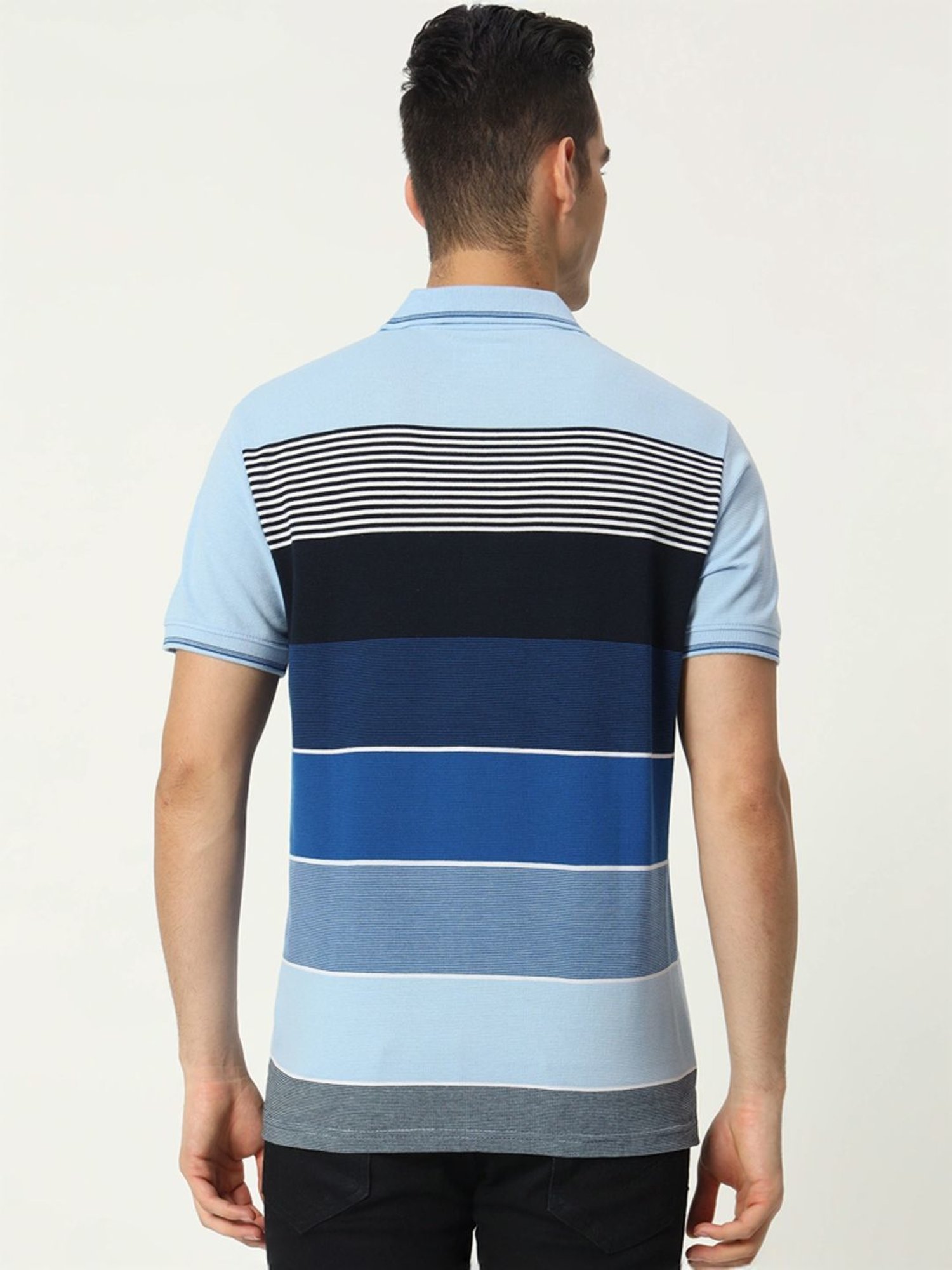 Tab91 Blue Regular Fit Striped Polo T-Shirts