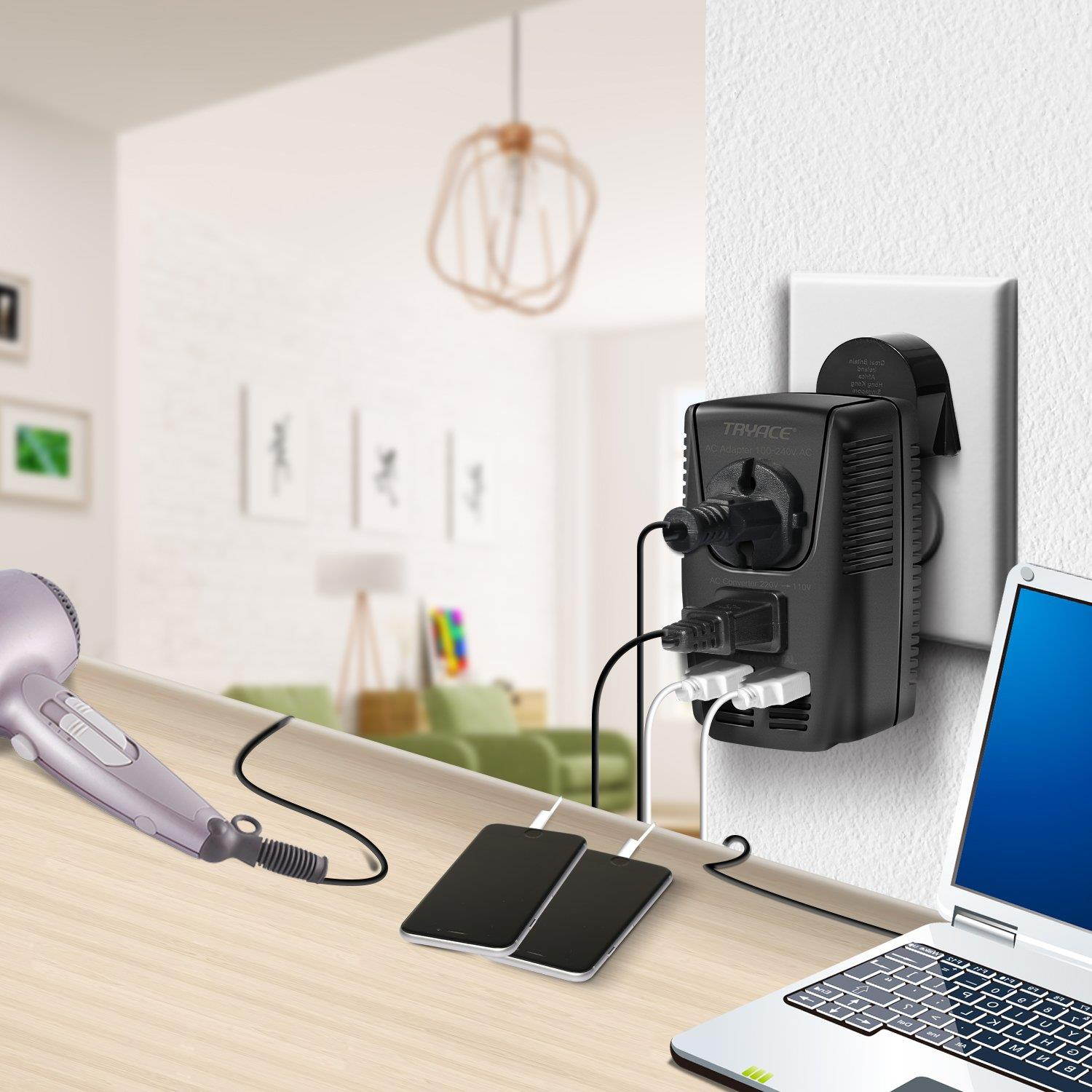 TryAce 2000W Voltage Converter with 2 USB Ports,Set Down 220V to 110V Power Converter for Hair Dryer /Straightener /Curling Iron, Travel Transformer for UK/AU/US/EU Plug Adapter(Exclusive)