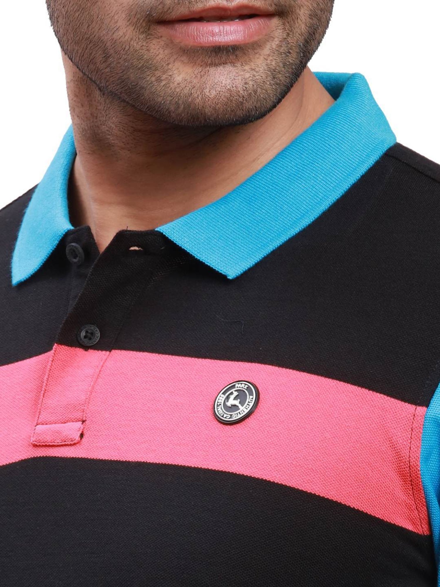 Parx Black Cotton Regular Fit Colour Block Polo T-Shirt