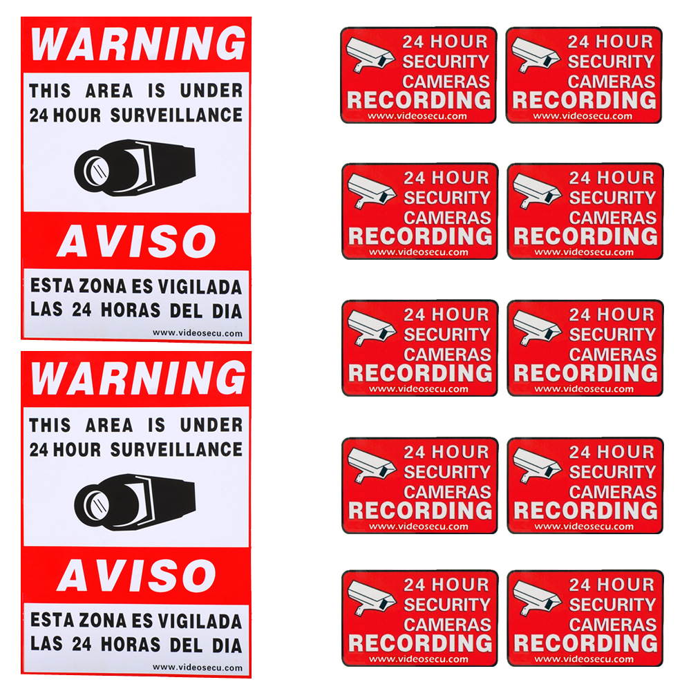VideoSecu Warning Sign 2 Large Decals 10 Small Stickers for CCTV Security Camera Surveillance DVR System CKK