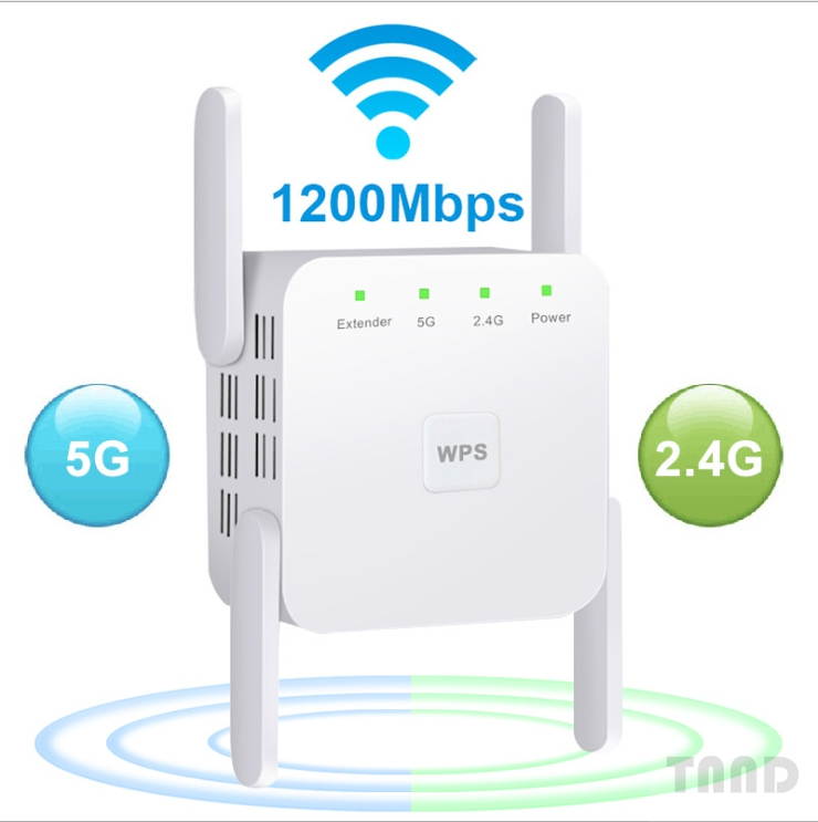 WiFi Range Extender, 1200Mbps Wireless Signal Repeater Booster, Dual Band 2.4G and 5G Expander, 4 Antennas 360&deg; Full Coverage, US  plug