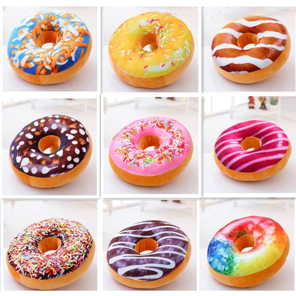 3D Donut Pillow Cosy Seat Back Stuffed Cushion Doughnut Throw Pillow Plush Toy for Living Room Bedroom Home Decor 40cm (Strawberry)