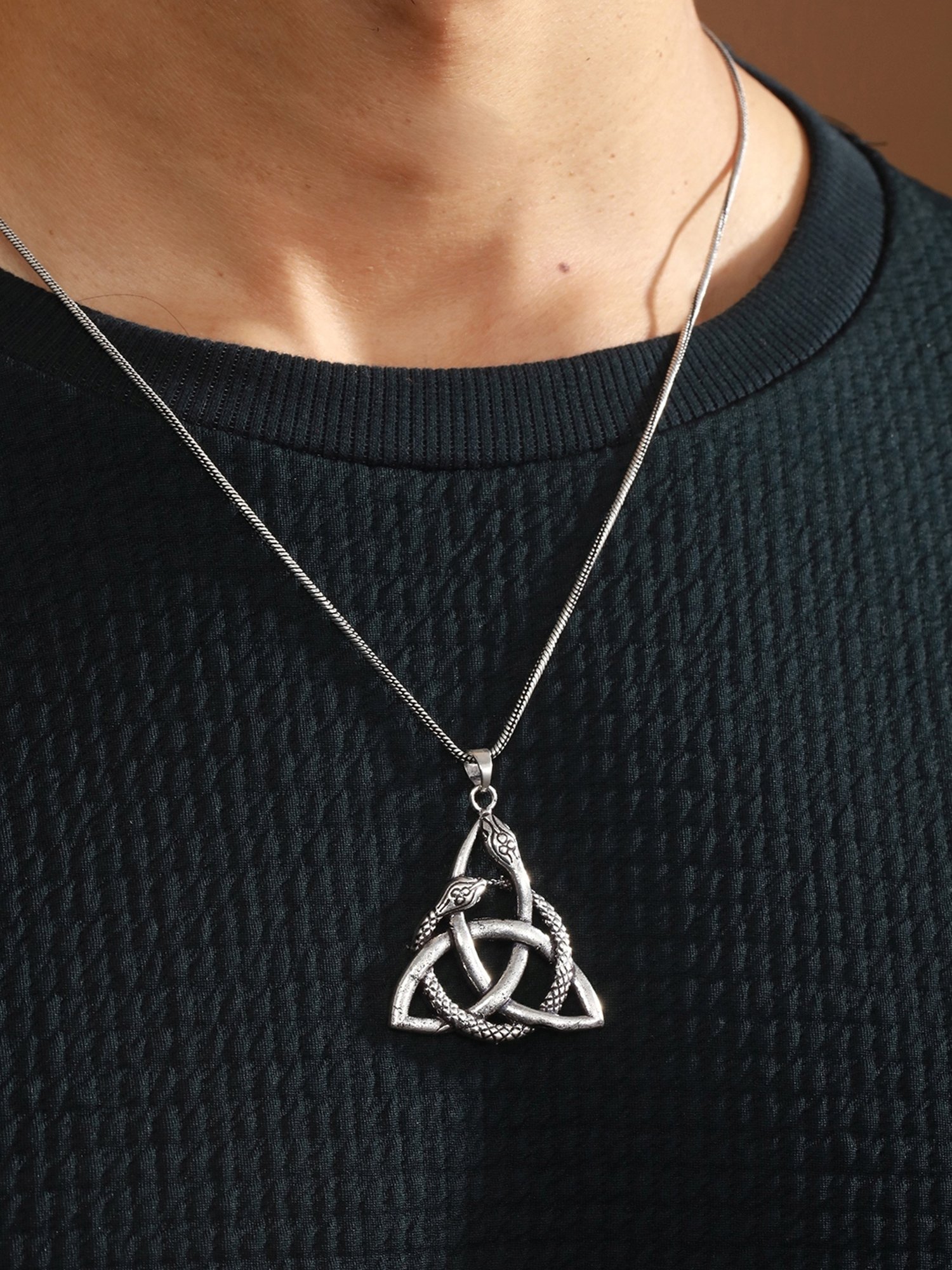 Bold by Priyaasi Snake Triad Black Casual Pendant With Chain for Men