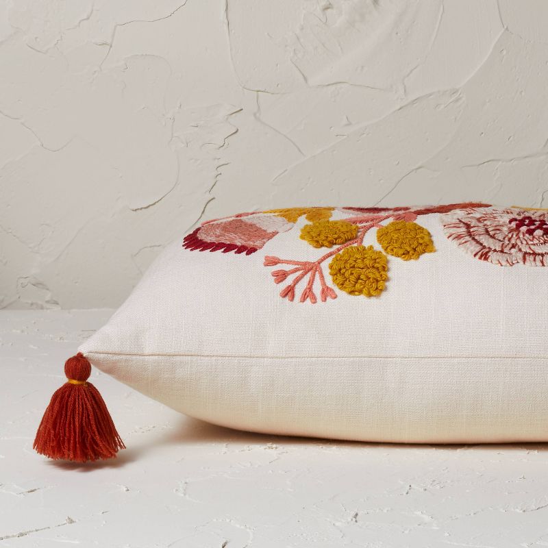 Embroidered Floral Lumbar Throw Pillow Blush - Opalhouse™ designed with Jungalow™