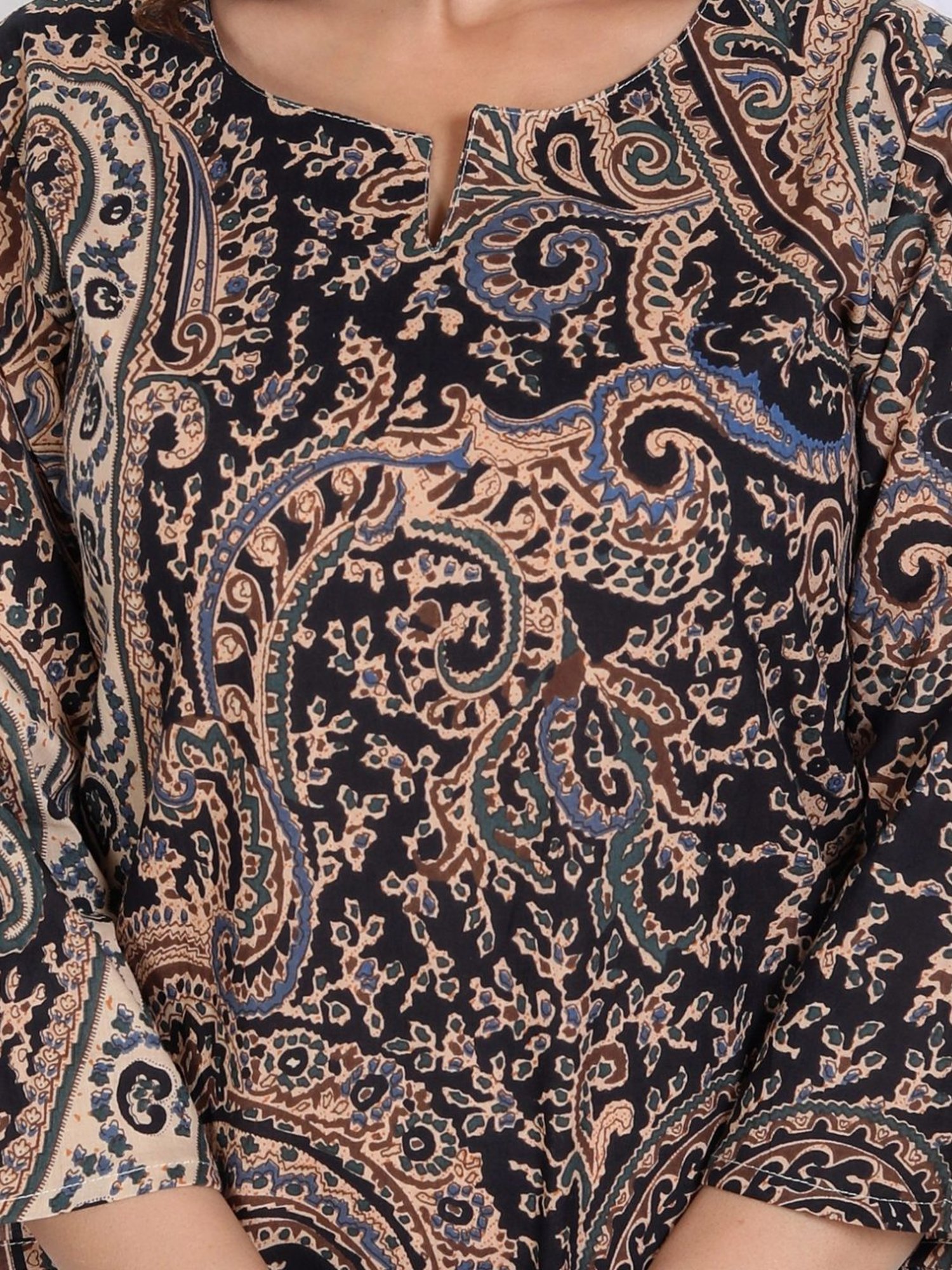 Kaftanize Black Paisley Printed Short Tunic with Pant