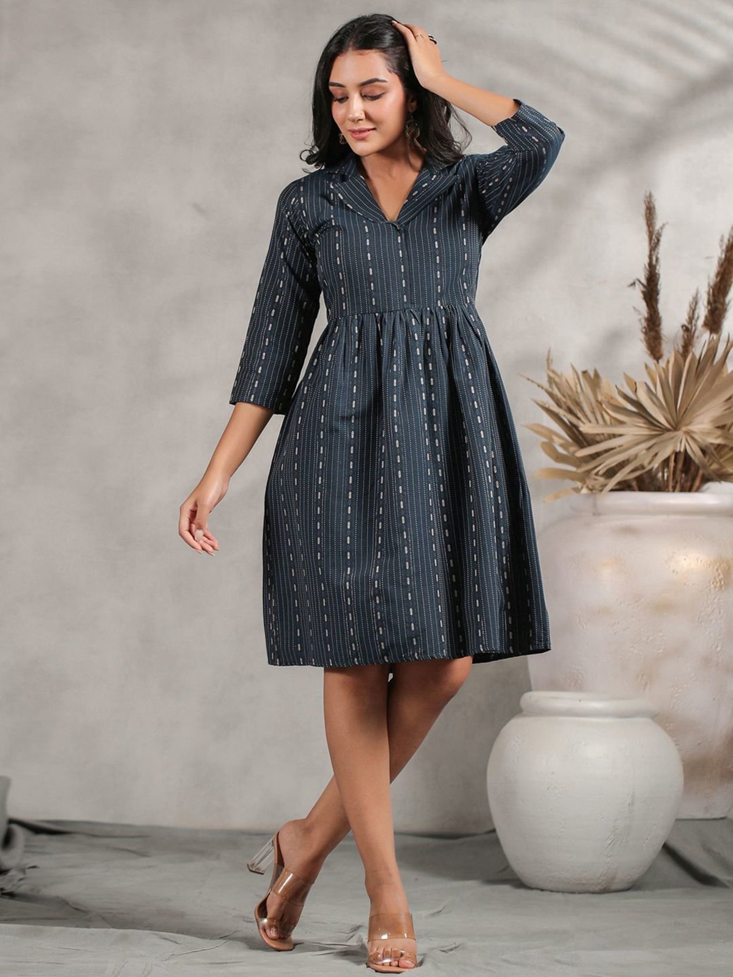 Anubhutee Navy Cotton Printed A-Line Dress