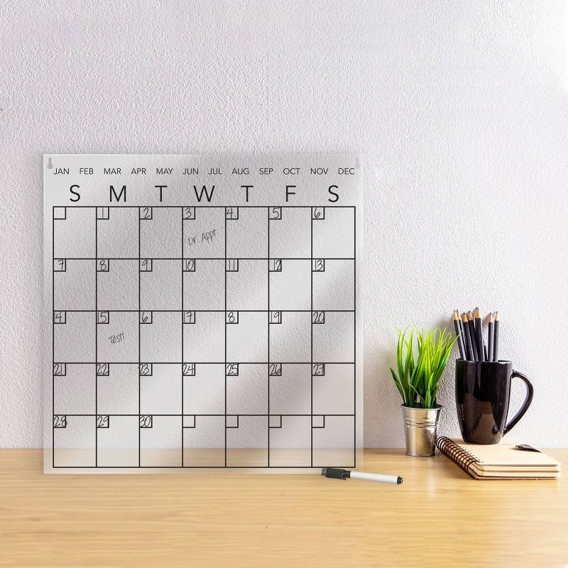 12" x 12" Acrylic Dry Erase Calendar Clear - New View