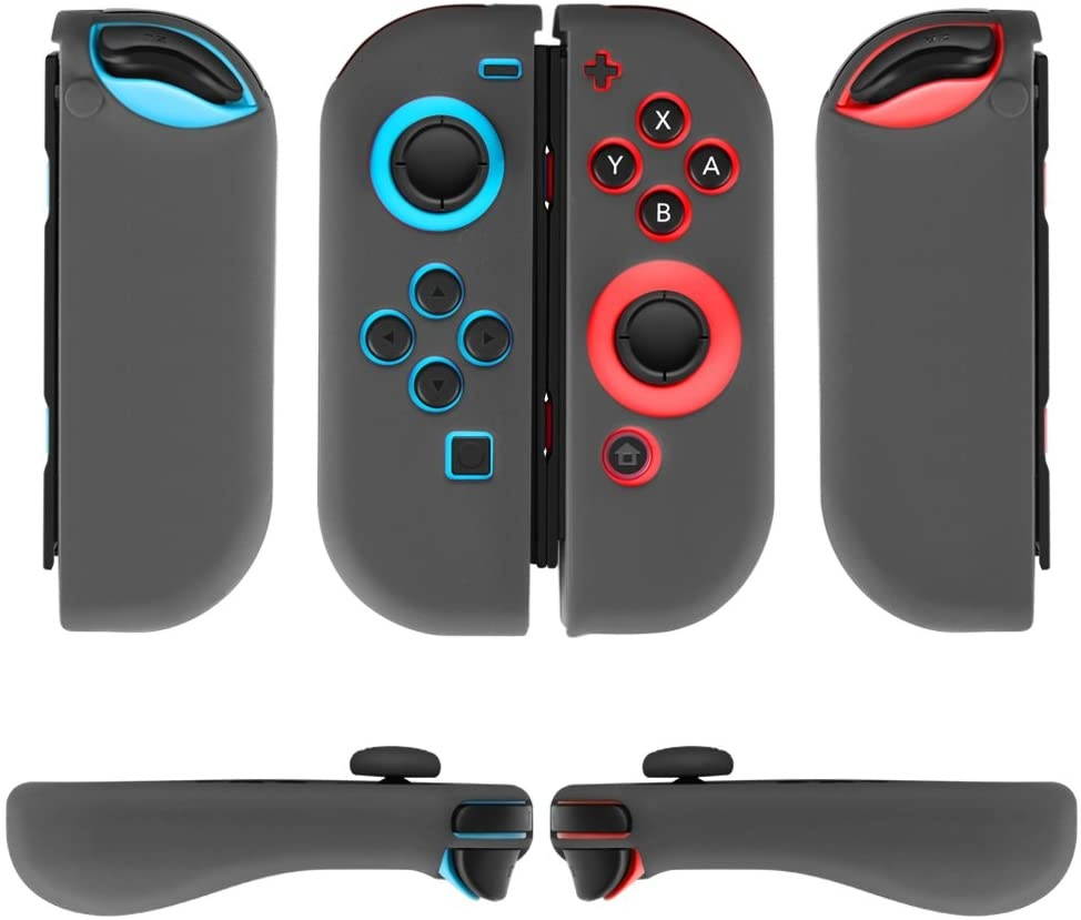TNP Gel Guards with Thumb Grips Caps Works for Nintendo Switch Joy-Con Grip - Protective Case Covers Anti-Slip Ergonomic Lightweight Design Comfort Grip Controller Skin Accessories (1 Pair Neon Gray)