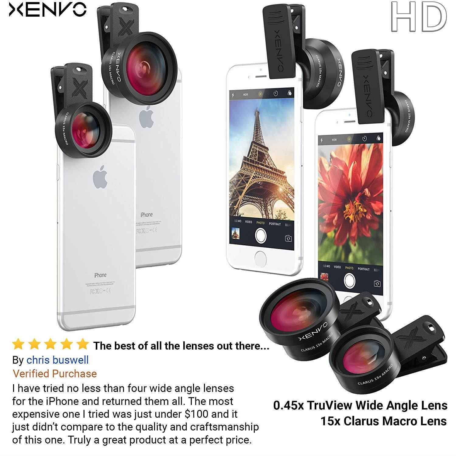 Xenvo iPhone Camera Lens Kit Pro - Macro Lens & Wide Angle Lens with LED Light, Clip-On Cell Phone Camera Lenses for iPhone, Android, Samsung Mobile Phones and Tablets