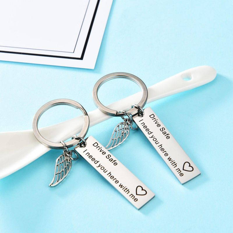 BOAO 2 Pack Drive Safe Keychains with Wing Pendant I Need You Here with Me Keychain for Trucker Dad Husband Boyfriend Valentines Day Gift