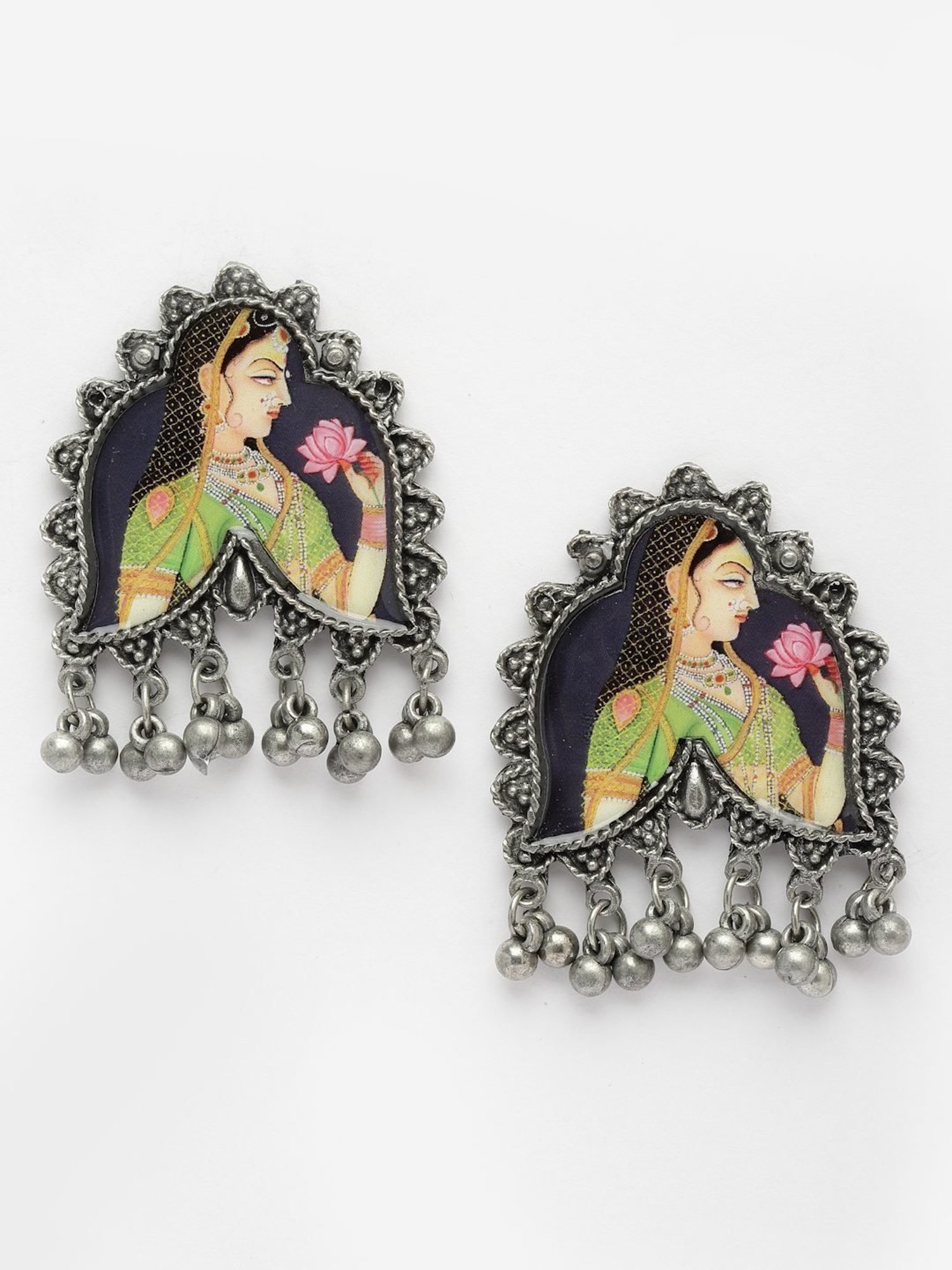 Moedbuille Handcrafted Ghungroo Oxidised Silver Plated Rajasthani Earrings