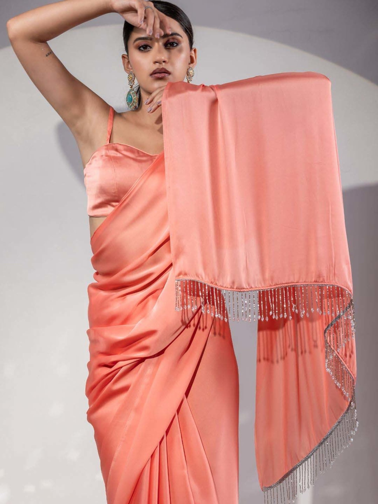 Swtantra Peach Saree With Unstitched Blouse
