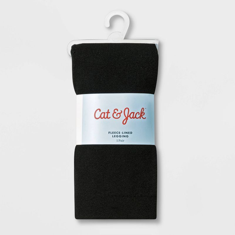 Girls' Fleece Lined Footless Tights - Cat & Jack™ Black S