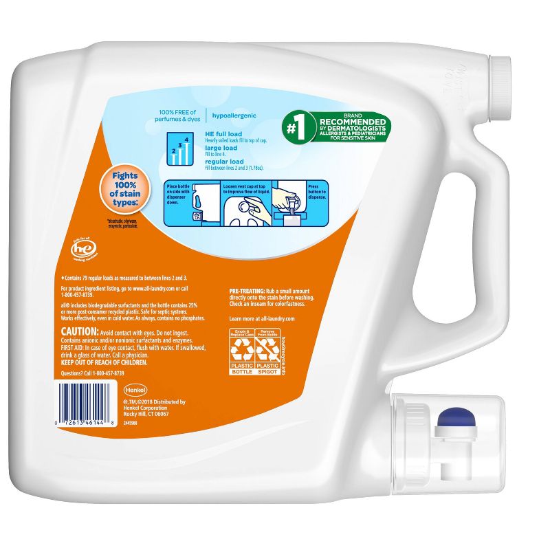 All Free Clear Liquid Laundry Detergent with OXI Stain Removers 79 Loads - 141 fl oz