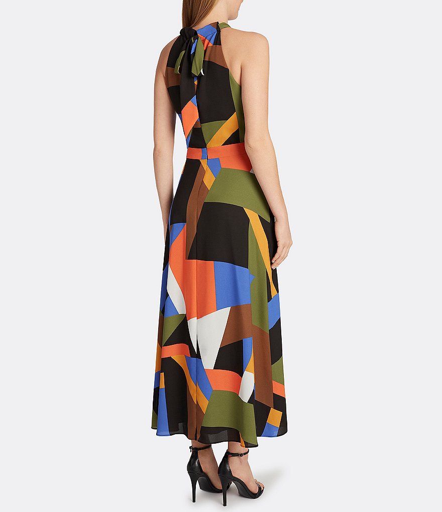 Tahari ASL Halter Geo Print Sleeveless Midi Dress