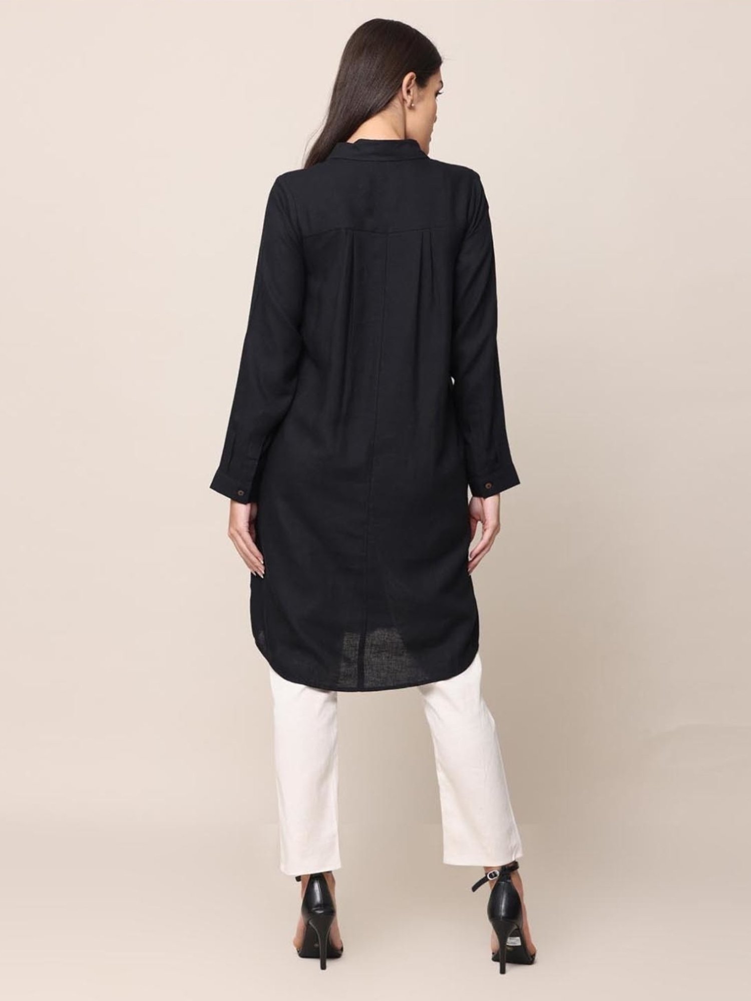 Saltpetre Classic Black Long Shirt with Cream Pant in Linen