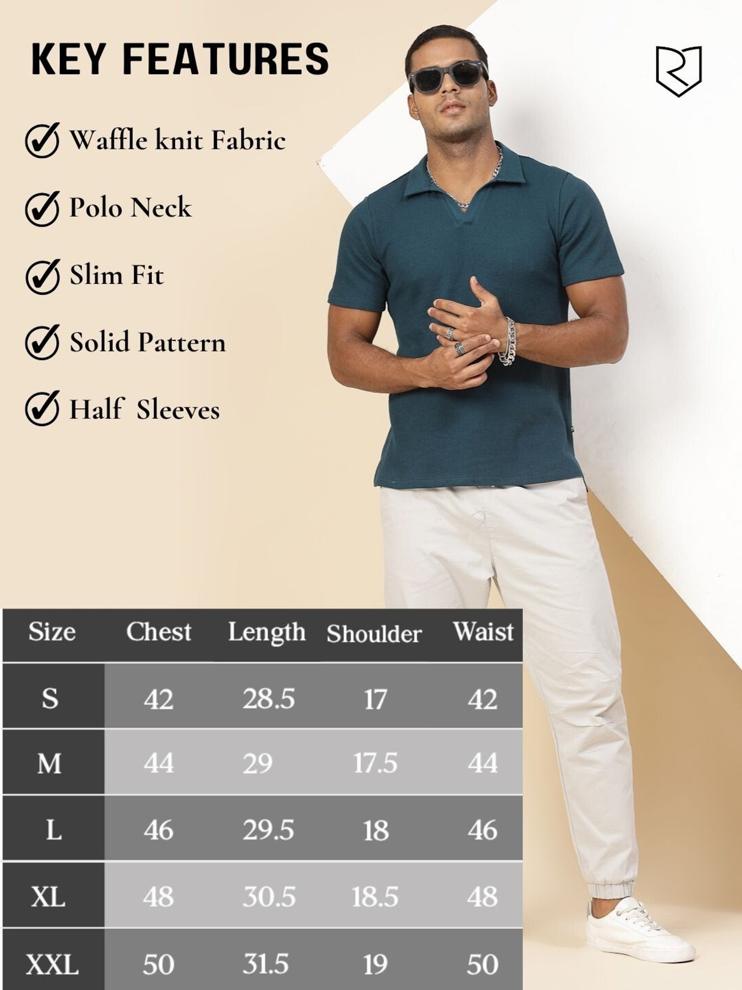 Rigo Teal Cotton Slim Fit Polo T-Shirt