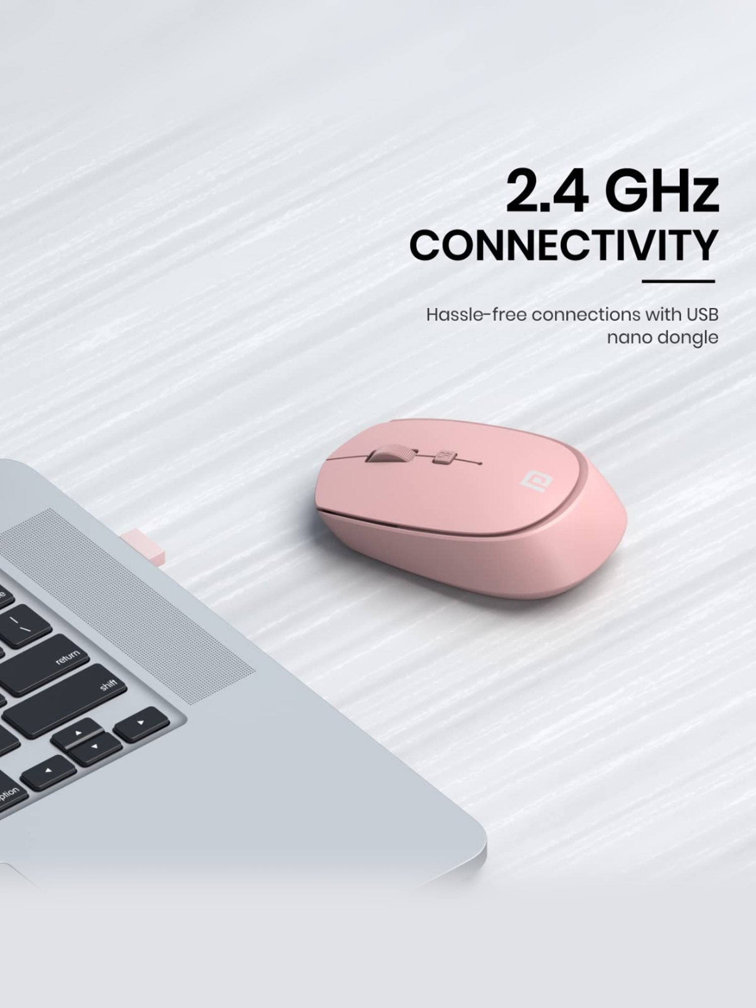 Portronics Toad 23 Wireless Optical Mouse with 2.4GHz, USB Nano Dongle, Optical Orientation (Pink)